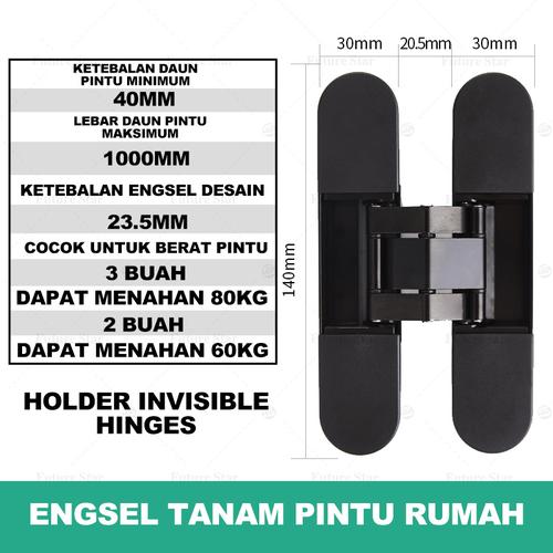 [EZM.3700114] Engsel Tanam Pintu Rumah Holder Invisible Hinges Adjustable Door Invisiblle Hidden Butt Hinge 180-Degree Swing Double Glazed Swing Air TIght Door Tersembunyi 3D Dengan Aksesori Pemasangan