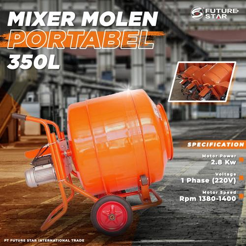 [EZM.3700137] Mixer Molen Dorong Mesin Pengaduk Semen Concrete Portable 350 Liter 2.8KW 1 Phase 220V
