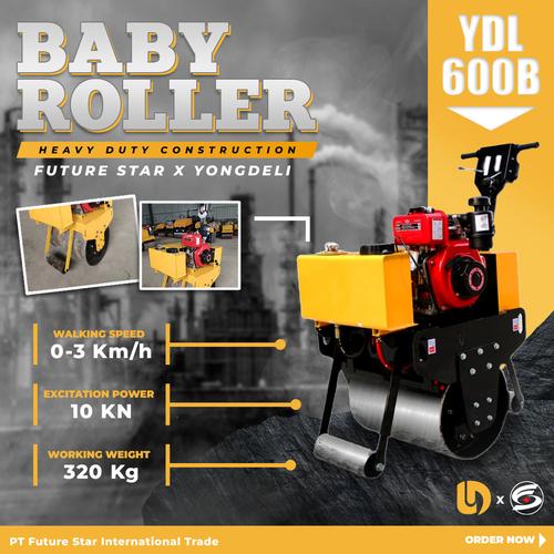 [EZM.3700151] Mesin Dorong Diesel Baby Roller Tandem Compactor Double 1/2 Drum Vibro Pemadat Perata Aspal Tandem YDL-600B Merk Yongdeli
