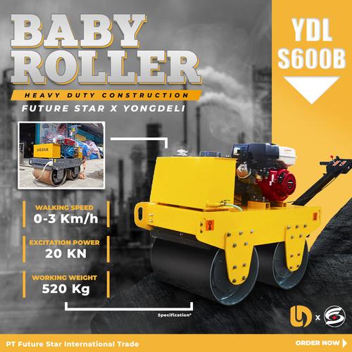 [EZM.3700152] Mesin Dorong Diesel Baby Roller Tandem Compactor Double 1/2 Drum Vibro Pemadat Perata Aspal Tandem YDL-S600B Merk Yongdeli