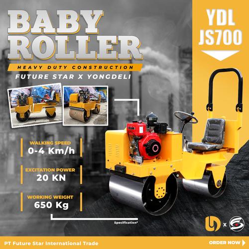 [EZM.3700153] Mesin Dorong Diesel Baby Roller Tandem Compactor Double 1/2 Drum Vibro Pemadat Perata Aspal Tandem YDL-JS700 Merk Yongdeli