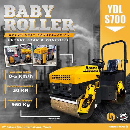 [EZM.3700154] Baby Roller Mesin Dorong Diesel Tandem Compactor Double 1/2 Drum Vibro Pemadat Perata Aspal Tandem YDL- S700 Merk Yongdeli