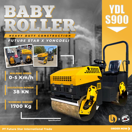 [EZM.3700155] Baby Roller Mesin Dorong Mini Double 1/2 Drum Vibro Pemadat Perata Aspal Tandem YDL- S900 Merk Yongdeli