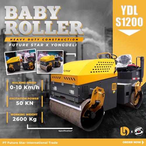 [EZM.3700156] Baby Roller Mesin Dorong Mini 2,6 Ton Double 1/2 Drum Vibro Pemadat Perata Aspal Tandem YDL- S1200
