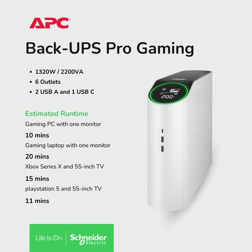 [EZO.0900027] UPS APC Back-UPS Pro Gaming Sinewave Hitam Putih BGM2200-MSX BGM2200B-MSX