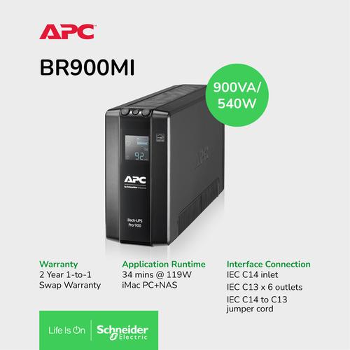 [EZO.0900185] UPS APC Back UPS Pro BR 900VA, 6 Outlets, AVR, LCD Interface BR900MI