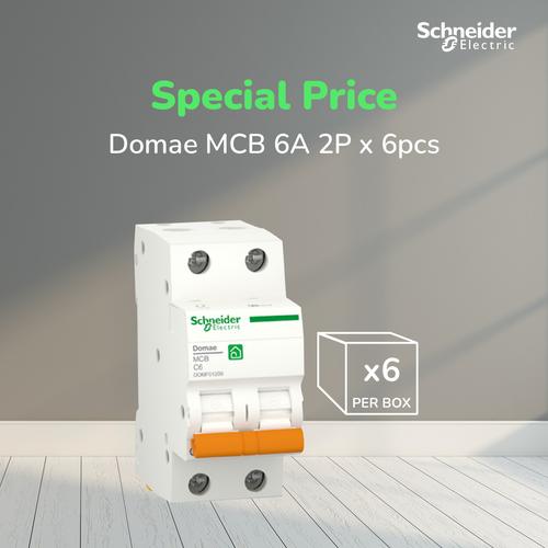 [EZM.4100006] (Isi 6pcs) Schneider Electric NEW DOMAE MCB 6A 2P - DOMF01206