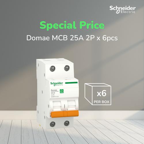 [EZM.4100013] (Isi 6pcs) Schneider Electric NEW DOMAE MCB 25A 2P - DOMF01225