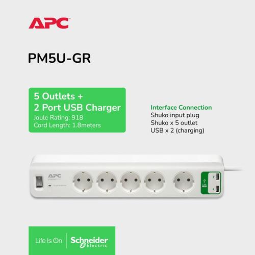 [EZM.4100367] APC Stop Kontak Colokan Listrik SurgeArrest PM5U-GR 5V 2.4A 230V