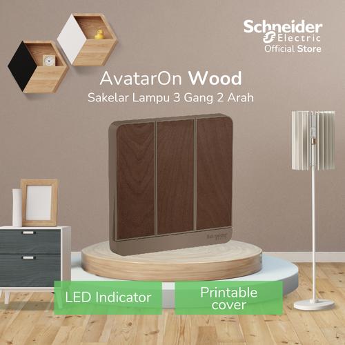 [EZM.4100373] Schneider Electric AvatarOn Saklar 3 Gang 2 Arah Wood-E8333L2LED_WD_G3