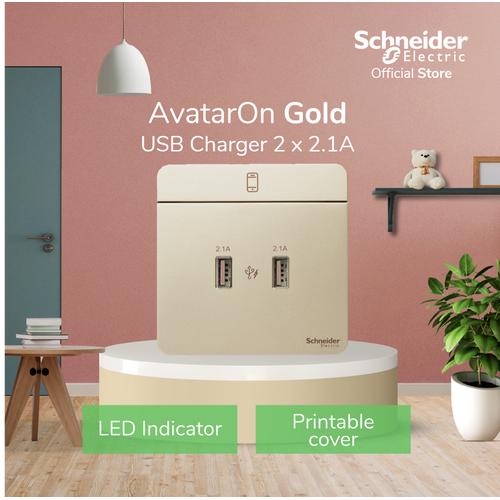 [EZM.4100431] Schneider Electric AvatarOn Gold USB Charger 2.1A - 2 Gang