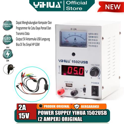 [EZM.4400237] Yihua 1502USB Power Supply DC 2A 15V HP Ponsel Digital Analog USB ORI