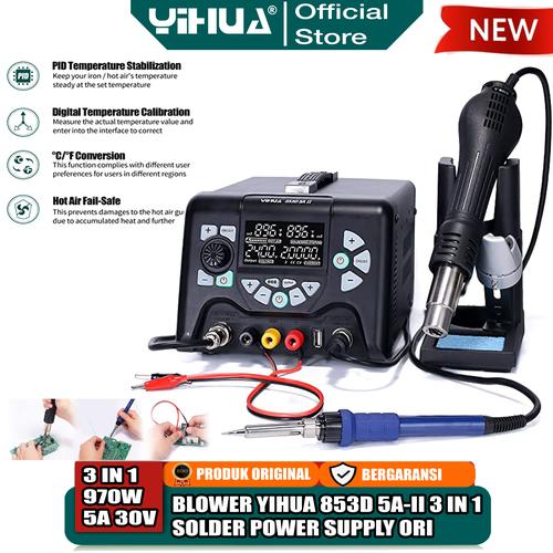 [EZM.4400265] Yihua 853D 5A-II Blower Uap 3 IN 1 Solder Station Power Supply 5A 30V