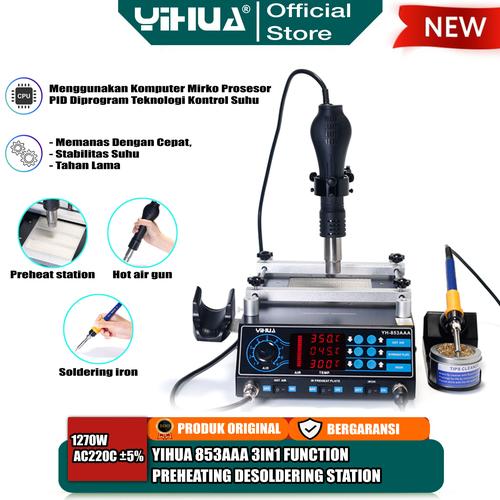 [EZM.4400298] Yihua 853AAA Blower Uap Hot Air Gun Solder Station 3 IN1 Preheater ORI