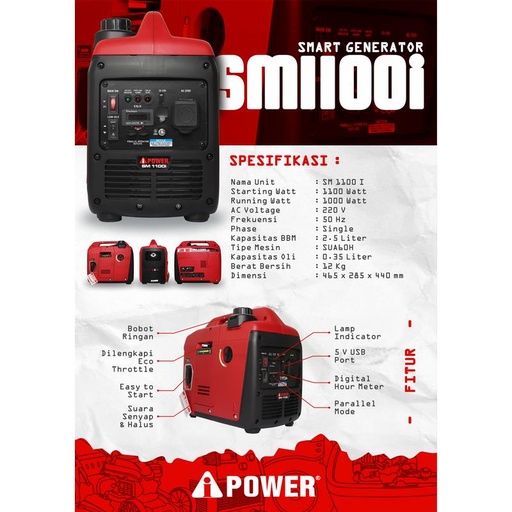 [EZM.1230145] AIPOWER INVERTER GENSET SMART GENSET / SMART GENERATOR  SM1100-i
