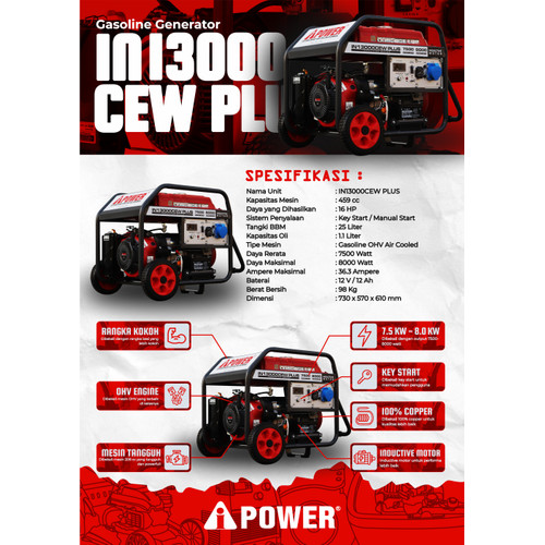 [EZM.1230146] GASOLINE GENSET - GENERATOR BENSIN AIPOWER  IN13000CEW PLUS