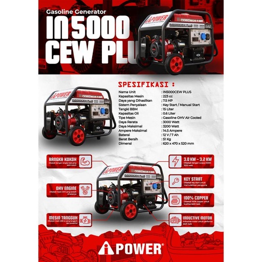 [EZM.1230148] GASOLINE GENSET - GENERATOR BENSIN AIPOWER   IN5000CEW PLUS