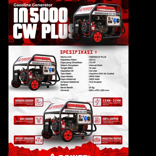 [EZM.1230149] GASOLINE GENSET - GENERATOR BENSIN AIPOWER   IN5000CW PLUS