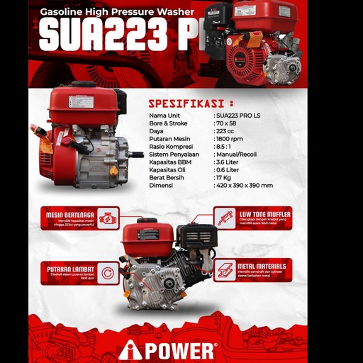 [EZM.1230154] AIPOWER BARE ENGINE DAN MESIN PENGGERAK SUA223 PRO LS