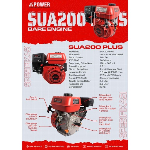 [EZM.1230155] AIPOWER BARE ENGINE DAN MESIN PENGGERAK SERBA GUNA AIPOWER SUA200 PRO