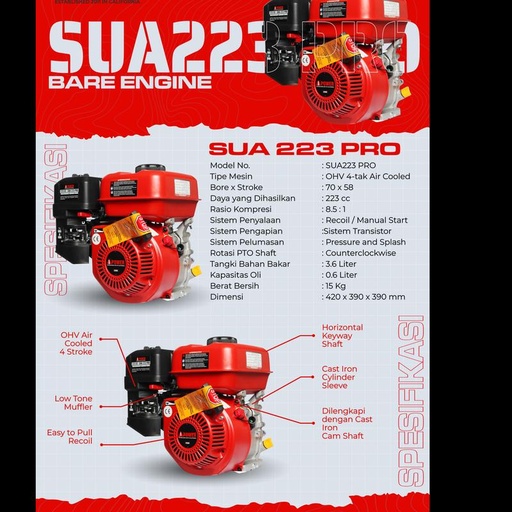 [EZM.1230507] AIPOWER BARE ENGINE DAN MESIN PENGGERAK SUA223 PRO