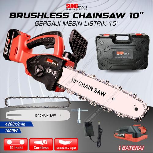 [EZM.4700012] Mesin Gergaji Kayu Baterai 21V Chainsaw Cordless 10" 12" 14" inch SUNC TOOLS