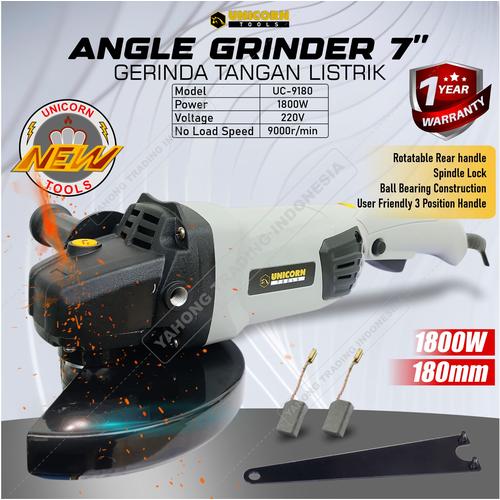 [EZM.4700056] UNICORN Angle Grinder 7 inch 180mm 1800W Gerinda Tangan Listrik