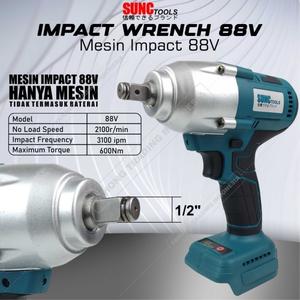 [EZM.4700095] Impact Wrench Cordless Brushless Bor Baterai 88V Mesin Torsi Besar 600Nm
