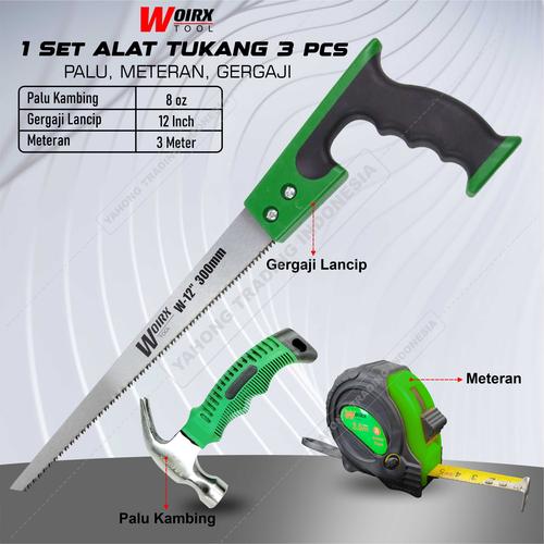 [EZM.4700123] Gergaji lancip Meteran Palu Kambing 1 Set Alat Tukang 3 Pcs