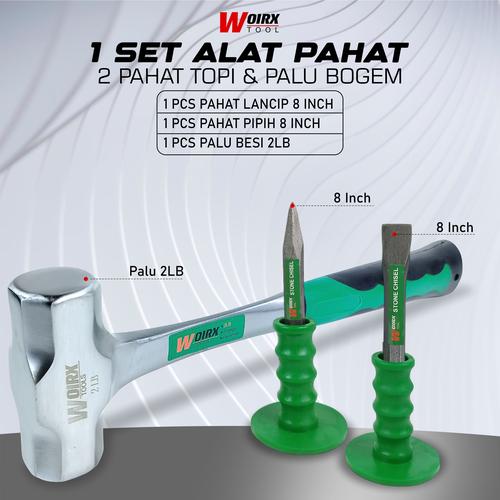 [EZM.4700150] Alat Pahat Batu Beton Lancip Pipih 8 inch + Palu Bogem Batu 2LB 3LB