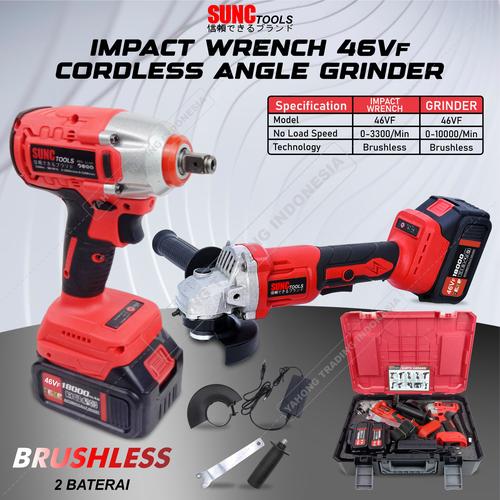 [EZM.4700256] Mesin Impact Wrench + Angle Grinder Gerinda Baterai 46VF SUNC TOOLS
