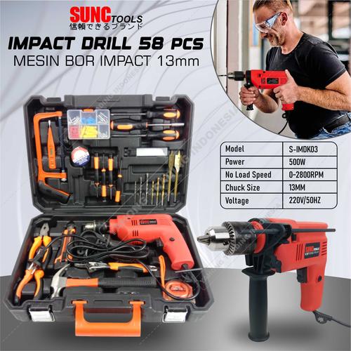 [EZM.4700270] Mesin Bor Impact 13mm Impact Drill 58pcs Set 58 Pcs SUNC TOOLS