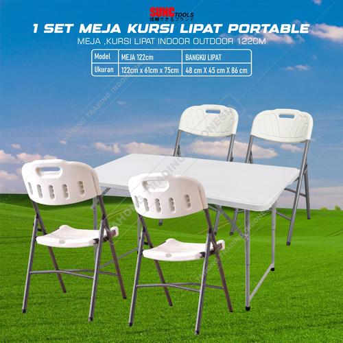 [EZM.4700313] 1 SET Meja Lipat Kursi Lipat Portable Meja Makan Belajar Laptop 122cm
