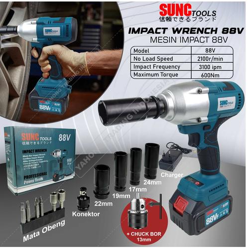 [EZM.4700317] SUNC TOOLS Mesin Impact Wrench Baterai Kunci Shock 88V 88Vf + CHUCK