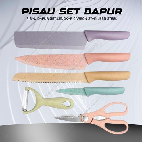 [EZM.4700381] Pisau Dapur Lengkap Warna Pastel 6pcs Kitchen Knife Set 6 pcs in 1