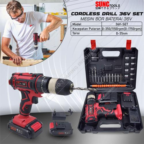 [EZM.4700396] SUNC TOOLS Cordless Drill Set 36V Mesin Bor Baterai Obeng Kunci 36 V