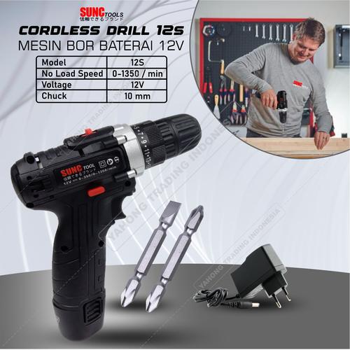 [EZM.4700435] SUNC TOOLS Cordless Drill 12S Mesin Bor Baterai 12V Obeng Kunci Pas