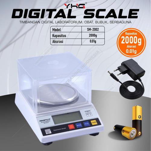[EZM.4700552] Timbangan Digital Portable Emas Lab Bubuk SM-2002 2000g 0.01g