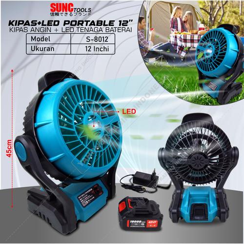 [EZM.4700803] Kipas Angin Portable 12" inch + LED Tenaga Baterai SUNC TOOLS