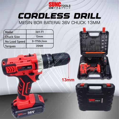 [EZM.4700824] SUNC TOOLS Cordless Drill Set 36V Mesin Bor Baterai Obeng Kunci Pas