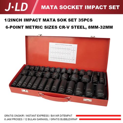 [EZM.4900108] JLD 35PCS Impact Mata 1/2'' Kunci shock Impact 8-32mm CR-V koper besi