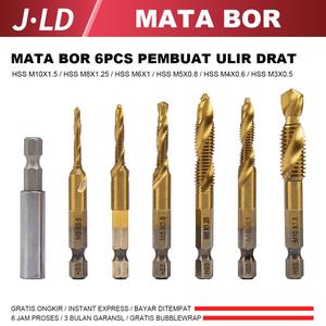 [EZM.4900185] JLD Mata Bor 6PCS Pembuat Ulir Drat Hex Twist Spiral Tapper Baut Bit