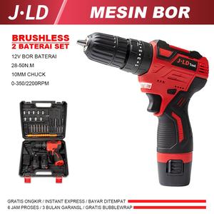 [EZM.4900189] JLD 12V brushless mesin bor baterai bor cas 2 baterai cordless drill