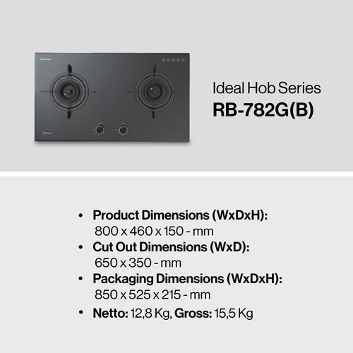 [EZM.5100122] Built-in Gas Hob Kompor Gas Tanam 2 Tungku 80 cm Rinnai RB-782G (B) | RB-782G(B)