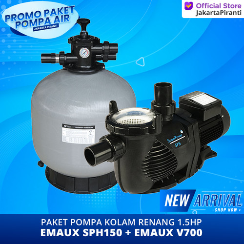 [EZM.5100202] Paket Mesin Pompa Kolam Renang Sand Filter 1.5HP Emaux SPH150 + V700