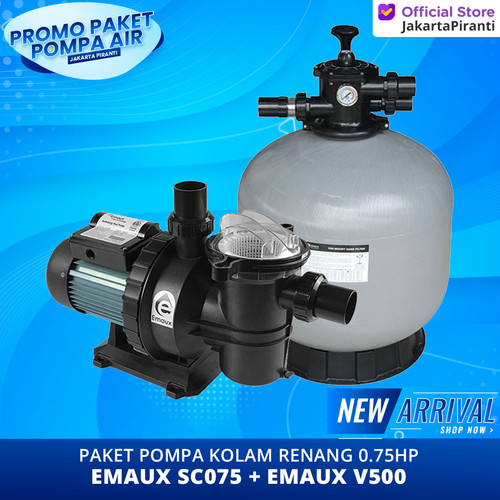 [EZM.5100206] Paket Mesin Pompa Kolam Renang Sand Filter 3/4HP Emaux SC075 + V500