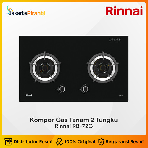 [EZM.5100368] Rinnai Kompor Gas Built-in Tanam 2 Tungku Rinnai RB-72G Glass