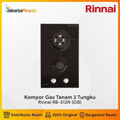 [EZM.5100369] Rinnai Kompor Built-in Gas Tanam 2 Tungku Rinnai RB-312N (GB) Glass