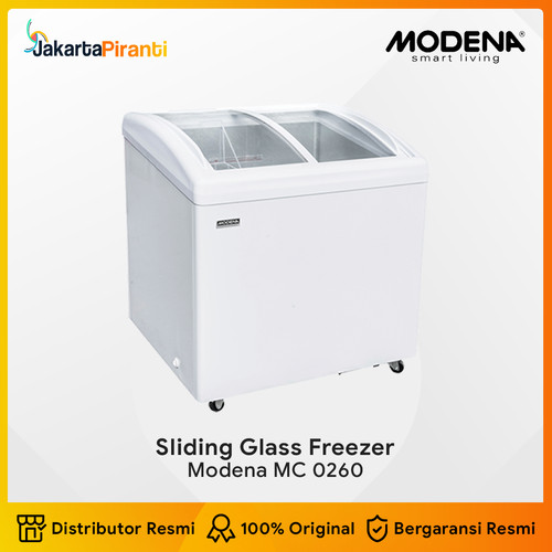 [EZM.5100525] Sliding Curved Glass Chest Freezer Modena MC 0260 W 256 liter 2 Pintu