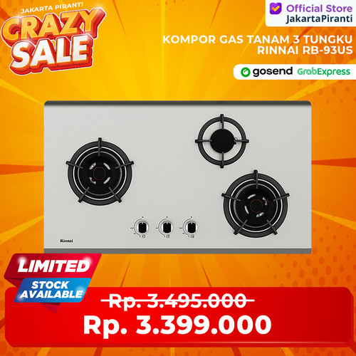 [EZM.5101598] Rinnai Kompor Gas Built-in Tanam 3 Tungku Rinnai RB-93US Stainless
